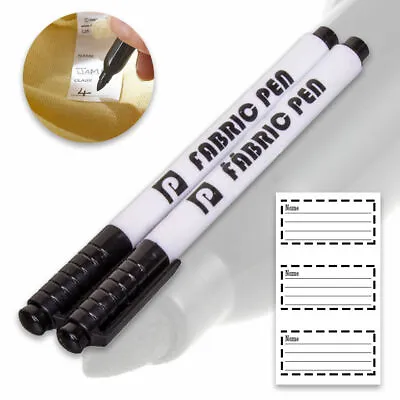 Fabric Marker Pen Permanent Washable Waterproof Black Laundry Name Tags Labels • £2.75