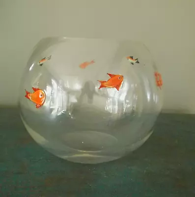 VINTAGE / MID CENTURY MODERN HANDBLOWN FISH BOWL With MURANO GLASS FISH • $25