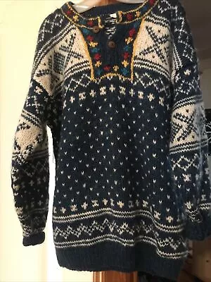 Hand Made Sweater 100% Wool Chunky Videos Vintage Icelandic Design Mens XL • $145