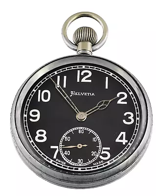 Vintage HELVETIA WWll British Military GSTP Broad Arrow 15 Jewels Pocket Watch • $258.79