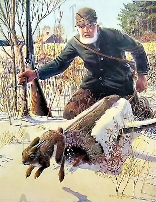 Antique Repro 8x10 Cover Art Photo Print Rabbit Hunting Surprised Old Man • $11.99