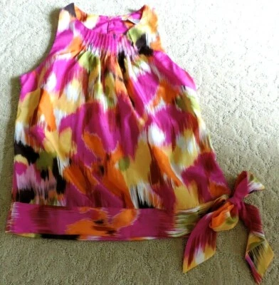 £4.95 • Buy FRED DAVID BLOUSE TOP Sz M Front Pleats Waistband TIE Sleeveless Tunic Bold Pink