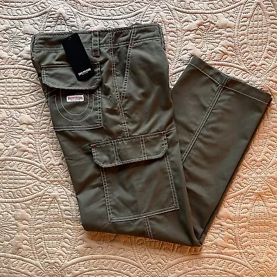 True Religion Women's Big T Military Cargo Pants Calamata Olive Sz 27 MSRP $139 • $59.99