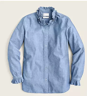 J. Crew Classic Ruffleneck Chambray Shirt 10 NWT! • $39.99