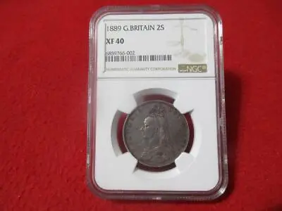 GREAT BRITAIN 1889 Queen Victoria Silver 2 Shillings / Florin NGC XF 40    T6363 • $175