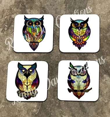 £4.40 • Buy Owl Stain Glass Design Wooden Coasters
