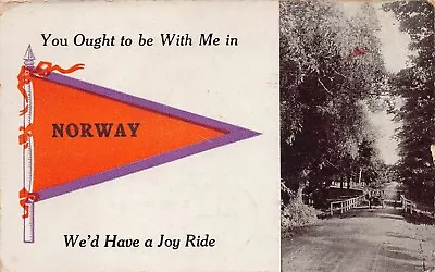 Norway ME Maine Pennant Banner Downtown Dirt Road Bridge C1913 Vtg Postcard R9 • $12