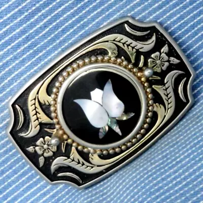 Southwestern Tulip Flower Belt Buckle Abalone Shell Inlay Vintage 80s W  .TWY834 • $23.99