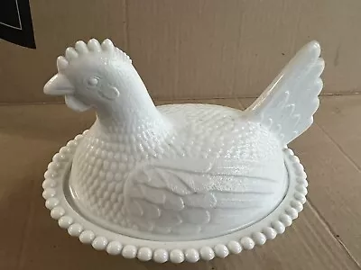 Vintage White Milk Glass Hen On A Nest Covered Dish • $13.99