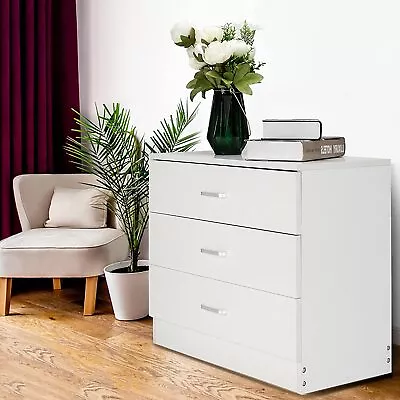 Bedroom Storage Dresser 3 Drawers With Cabinet Wood Furniture White For Kid Room • $56.99