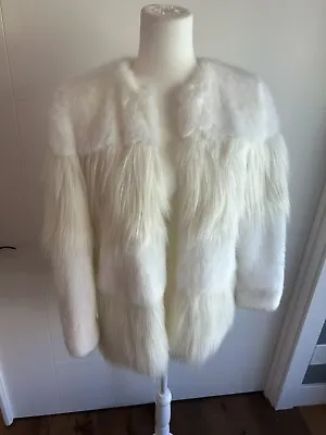 Zara Faux Fur Coat In White Size XS • $60