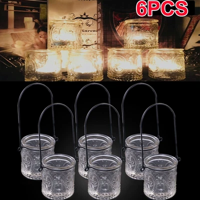 £8.59 • Buy 6pcs Votive Hanging Jar Glass TeaLight Candle Holder Wedding Home Ornament Decor