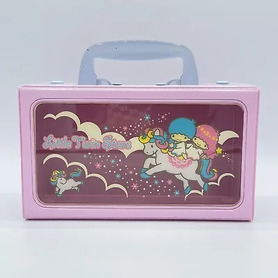 Vintage Sanrio LITTLE TWIN STARS Kiki & Lala Pink Vinyl Box Storage Trinket Case • $395