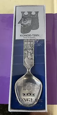 Konge Tinn Norwegian Pewter Serving Spoon Viking Ship Soldiers Sealed In Box 353 • $24.99