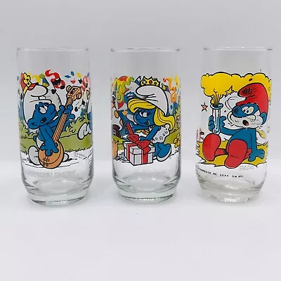 3-Vintage 1982-1983 Peyo Smurf Drinking Glass SMURFETTE Tumbler Wallace Berrie • $12