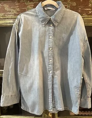 Zara Denim Shirt Western Classic Women’s Blue Large • $8.90