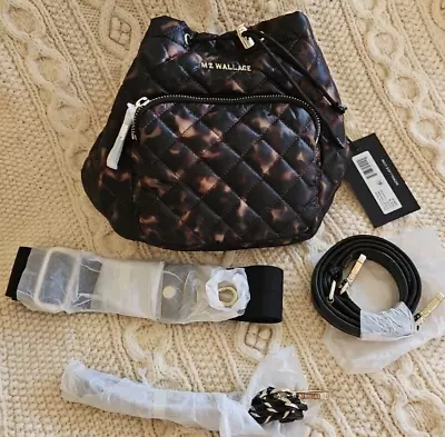 MZ WALLACE Crosby Rec Quilted Nylon Drawstring Bucket Bag ~NWT~ Tortoise $295 • $190