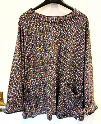 Mistral Long Sleeve Tunic Top With Pockets 100% Cotton Small Print Size 14 • £6.50