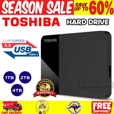 Toshiba 1TB 2TB 4TB External Hard Drive Portable Canvio Ready SuperSpeed USB 3.2 • $241.97