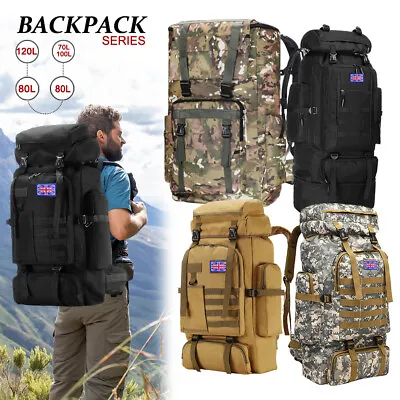 70L/80L/100L/120L Hiking Military Tactical Backpack Rucksack Camping Bag Outdoor • £21.99