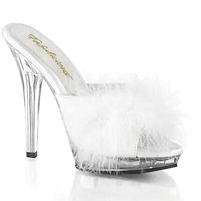 PLEASER LIP101-8/W/C Womens White Marabou Feather Slippers Evening Shoes Mules • $50.95