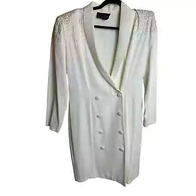 Vintage David Benjamin Collection White Blazer Mini Dress Size 10 Shoulder Pad • $24