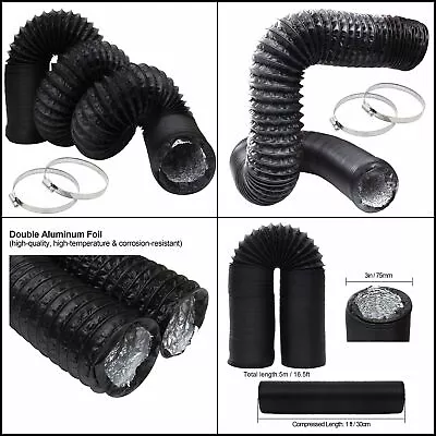 3Inch Flexible Ducting Hose 16.5 Feet Black Aluminum Ducting Dryer Vent Hose Wit • $26.95