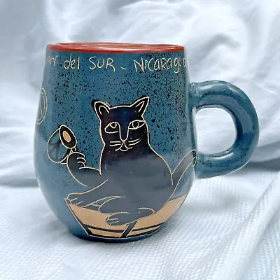 $10 • Buy Vintage Nicaraguan Pottery  Coffee/Tea Mug   Cats Drinking  ~  Jose’ Lopez