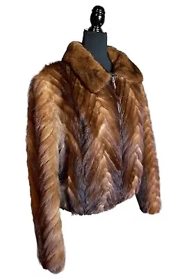 Unbranded Genuine Mink Fur Chevron Bomber Jacket Women’s Large 12-14 Real Fur • $485