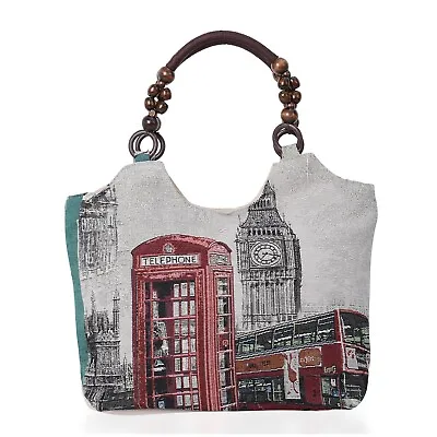 $15.49 • Buy Big Ben Theme Jute Tote Bag For Women Knitted Texture Zipper Closure Handbag