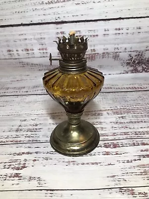 Vintage Small Mini Amber Brown Glass Oil Lamp Decor Cottage Farmhouse • $21.24