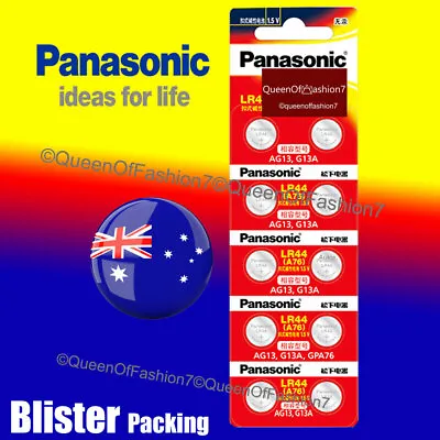 10 X LR44 Genuine Panasonic 0%Hg 1.5V Battery A76/AG13 Alkaline Batteries • $6.07