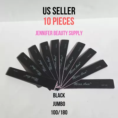 10PCS PROFESSIONAL 100/180 GRIT BLACK JUMBO NAIL FILES 7x1 | US SELLER • $6.49