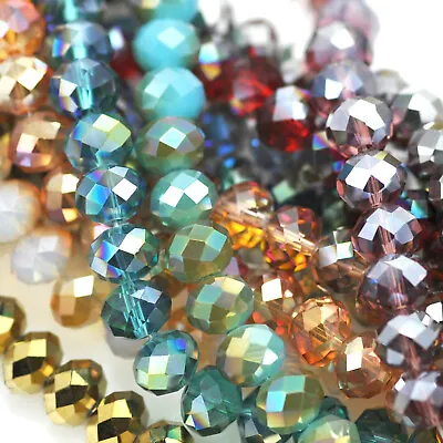 Faceted Rondelle Cut Glass Metallic Crystals Beads Size 4mm 6mm 8mm 10mm • £2.86