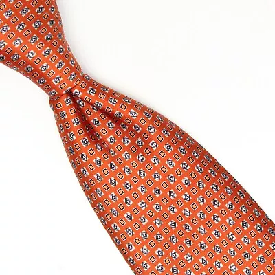 Brioni Mens Silk Necktie Dark Orange Black Gray Diamond Check Print XL Tie Italy • $119.99