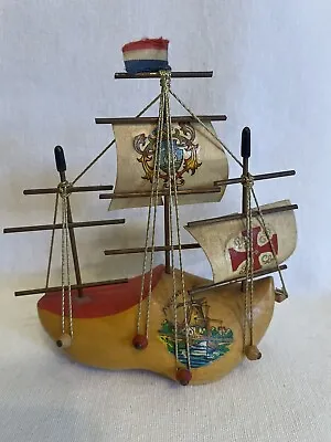 Miniature Wood Clog Sailing Ship Holland Vintage 5” X 5 - Missing One Sail • $7