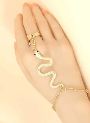 Gothic Style Gold Snake Shape Hand Harness With Ring And Bracelet  • £3.90
