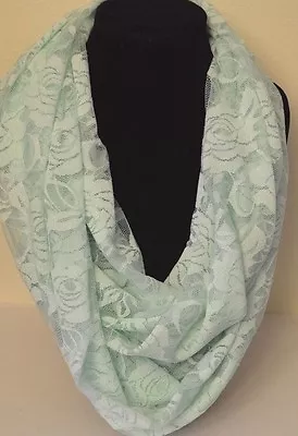 Scarf Women's Infinity Handmade New Roses Lace Mint Green Loop Scarf Cowl • $12.31