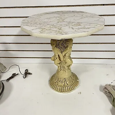 Vintage Faux Marble Table With Cherub Base Plant Stand Hollywood Regency Figural • $95