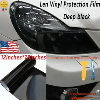 12 X78 Gloss Dark Black Film Smoke Tint Lens Vinyl Wrap For Headlight Taillight • $7.51