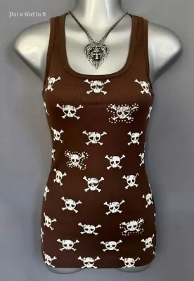 New VOCAL Womens CRYSTAL CHOCOLATE BROWN SUGAR SKULL TANK TOP SHIRT S M L • $28.45