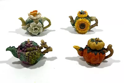 4 Mini Teapot Collectible Sunflower Magnolia Flower Grapes And Leaves & Pumpki • $25.95