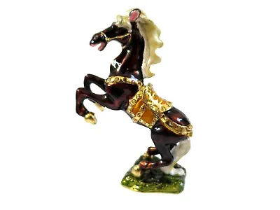 $25.99 • Buy Bejeweled Brown Horse Rearing Up Hinged Metal Enameled Crystal Trinket Box