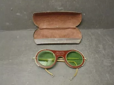 VINTAGE PAIR Of  GREEN TINTED WILLSON GOGGLES W/A. O. CASE - STEAMPUNK • $20