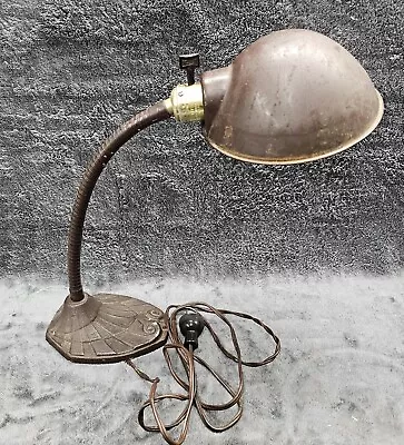 Vintage Deco Industrial Machine Age Faries Gooseneck Desk Lamp Cast Iron Base • $39.99