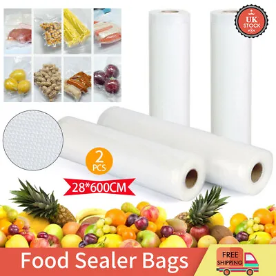 £12.99 • Buy 2 Rolls - 28cm X 6m Textured Vacuum Vac Sealer Sous Vide Food Saver Storage Bags