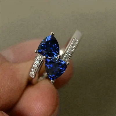 £90 • Buy 2.50 Ct Trillion Cut Blue Sapphire & Diamond Women's Ring 14k White Gold Over