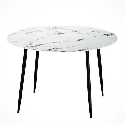 Artiss Dining Table Round Wooden Table With Marble Effect Metal Legs 110CM White • $159.33