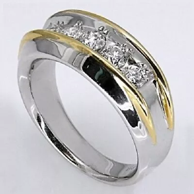 Men's 14K White Gold Plated 2Ct Round Cut Diamond Lab Created Wedding Band Ring • $85.72