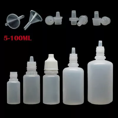 5-100ml Plastic Dropper Bottles Eye Liquid Oil Refillable Squeezable Containers • £3.59